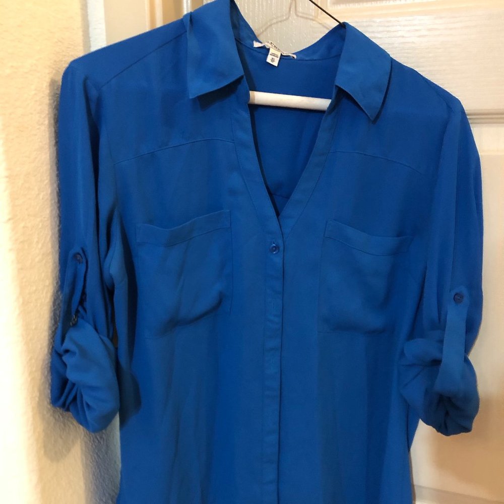 Express Portofino XS Ocean blue button up long sleeve dress shirt